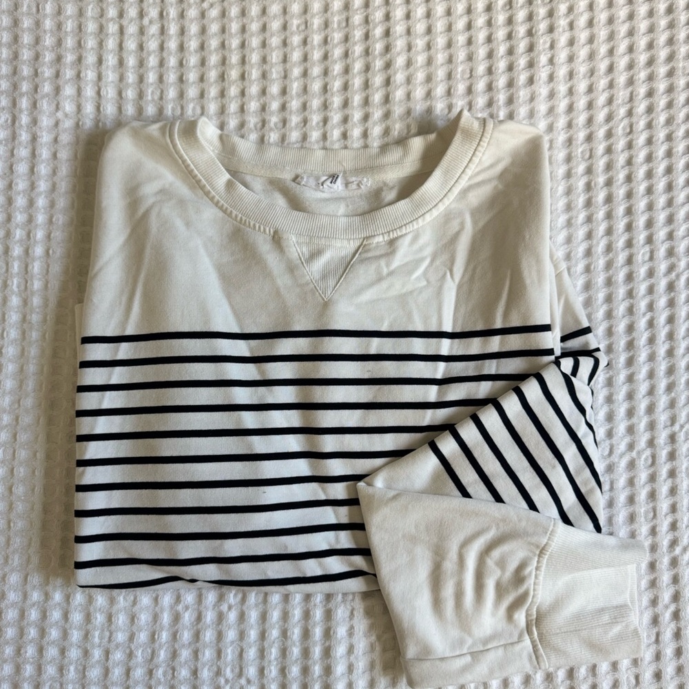 Striped White and Black Long Sleeve Shirt